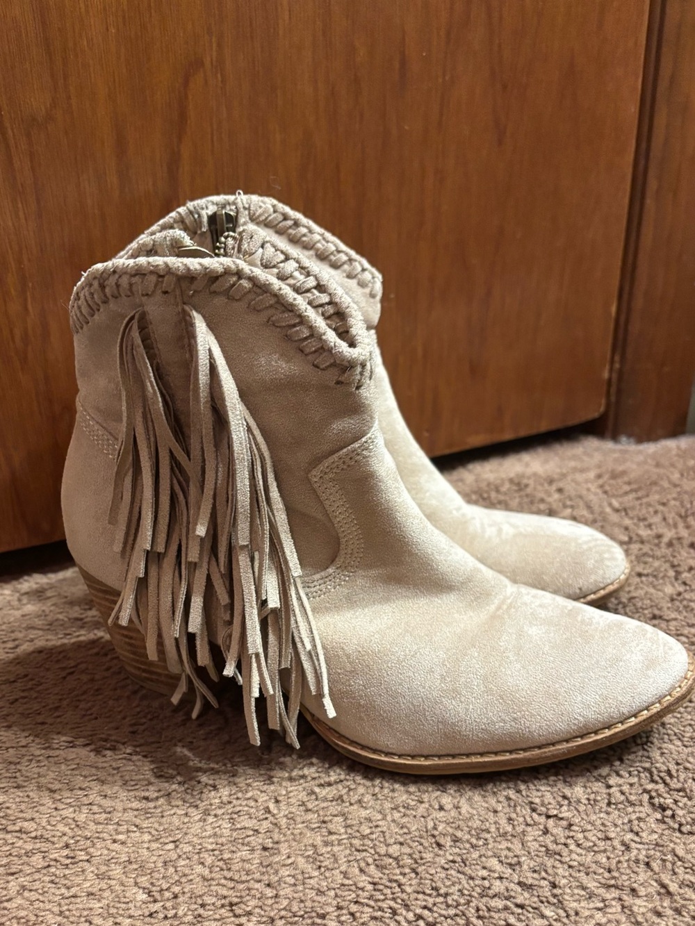 Fringe Suede Ankle Boots - Taupe